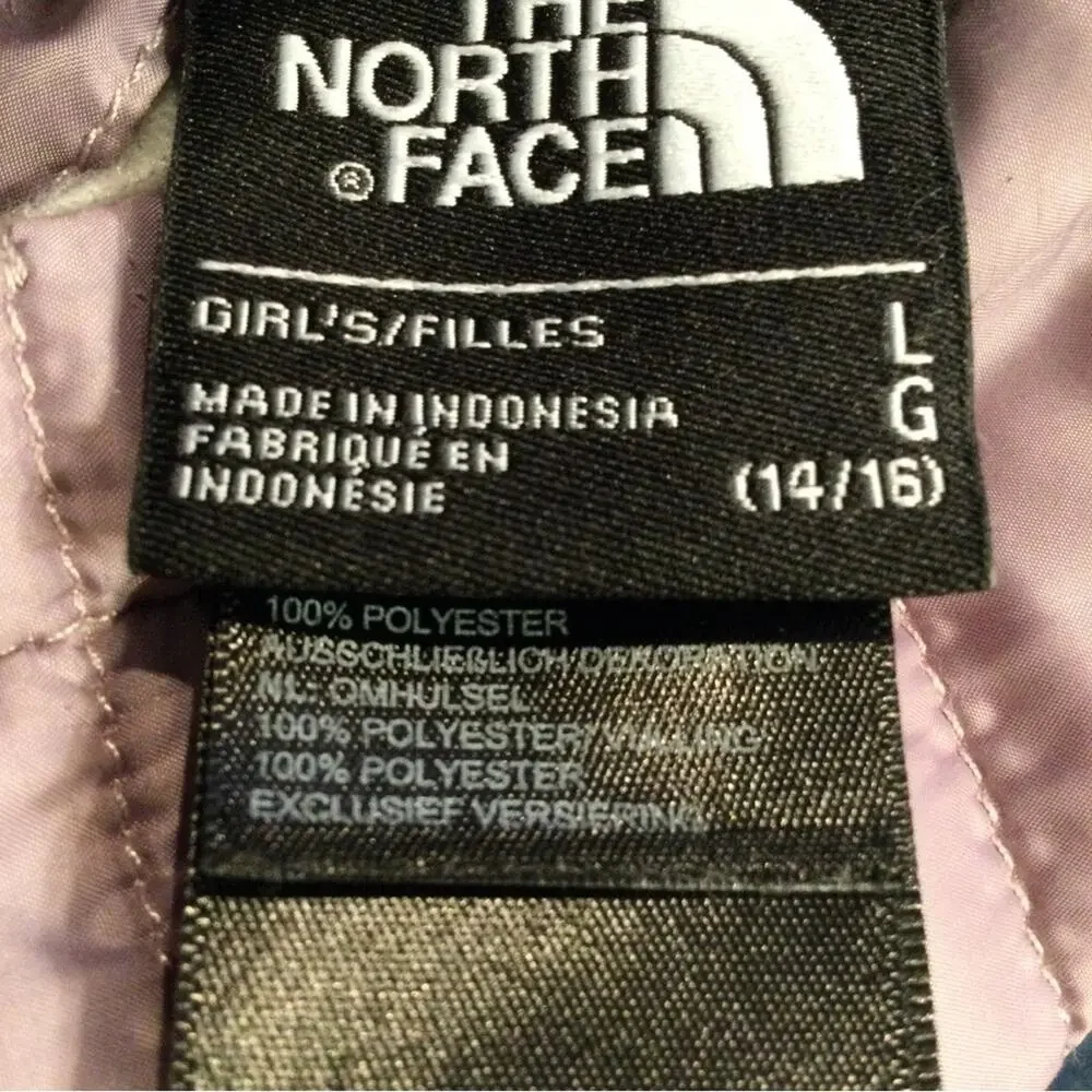 North Face Reversible Quilted Jacket Lavender/Cream L 14/16